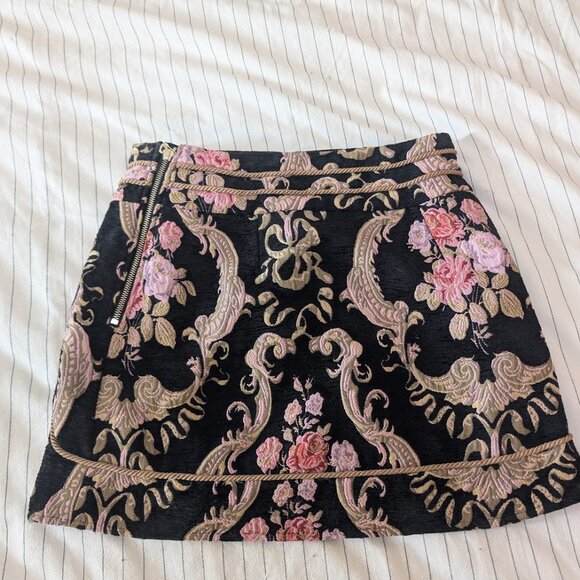 For Love & Lemons Brocade Tapestry Skirt Black Floral - Picture 3 of 7